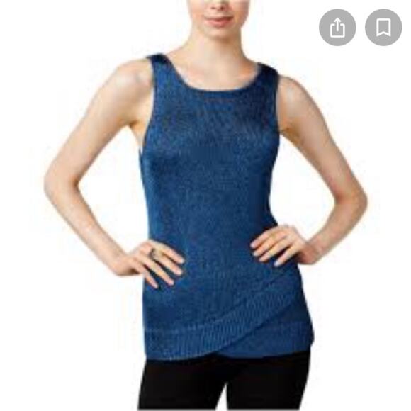 Bar III Sleeveless Metallic Blue Sweater Envelope Hem Heavy Metal NWT size Small - Picture 1 of 14